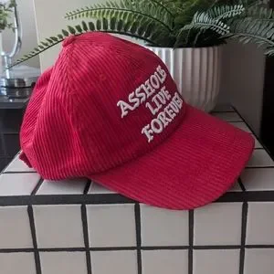 Linda Finegold Assholes Live Forever Corduroy Strapback Red White Hat OS assholes live forever | Other | Linda Finegold Alf Drink  main image 3
